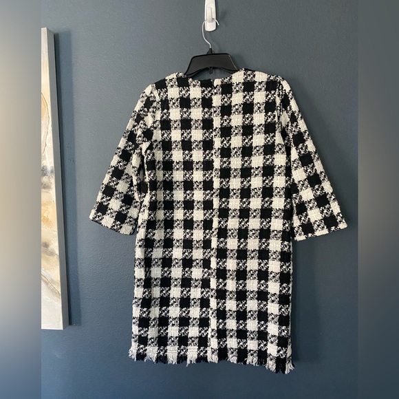 ZARA houndstooth black and white long sleeve knit dress medium new with tag pick - Picture 6 of 8